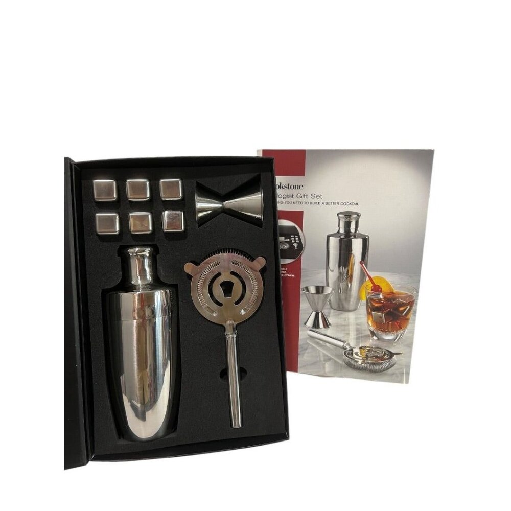 Brookstone Mixologist Gift Set Shaker Strainer Jigger Chillers Stainless Steel N